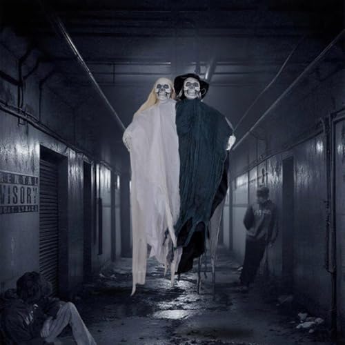 Scary Hanging Ornament, Halloween Animatronics Bride Groom Hanging Skeleton Ghosts