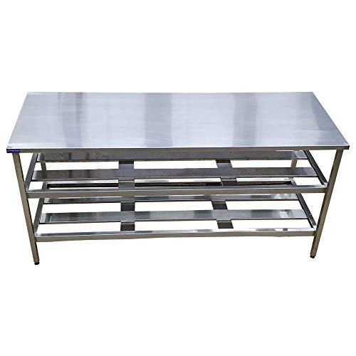 Mesa Aço Inox Industrial 160x70x90 cm Prateleiro Duplo Nortinox