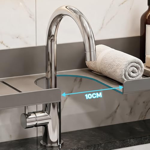 Image of MIORAH 2feet Bath Shelves for Wash Basin | Bathroom Organiser Without Drill Self Adhesive| Tooth Brush Holder Bathroom Accessories & Stand Grey