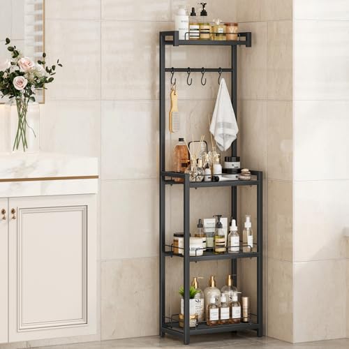 Snughome 4-Tier Bathroom Shelf, Metal Storage Shelves, Bathroom O...