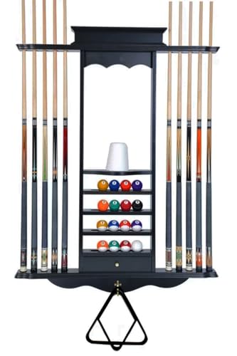 Premium Pool Cue Holder Wall Mount Holds 10 Sticks and Full Set Billiard Table Accessories. Billiards Pool Cue Rack Made of 100% Solid Wood with Cone Chalk Holder (Jet Black) - Image 3