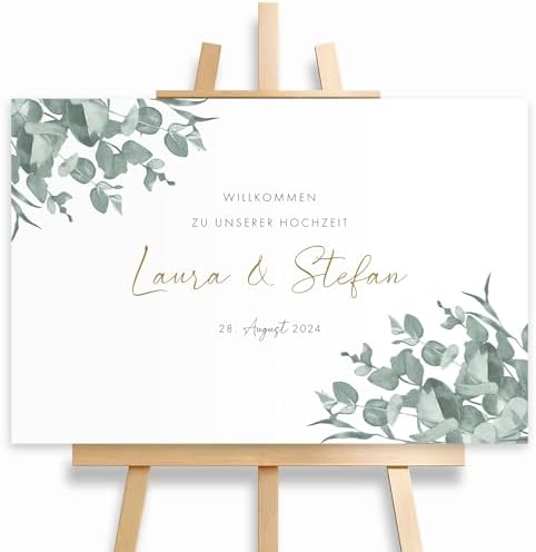 HEI Print Willkommensschild Hochzeit Eukalyptus mit Datum und Nam...