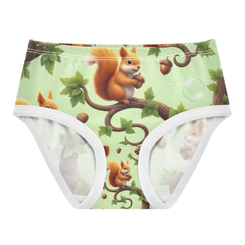 Toddler Briefs, Cute Squirrels Green Girls Cotton Underwear, 2–8 Years