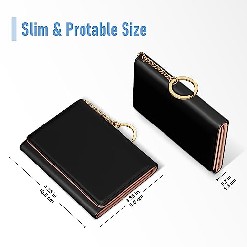 Image of Rouidr Women's Leather Wallet, RFID Blocking, Small Slim Trifold Wallet with 7 Card Slots & ID Window (Black)