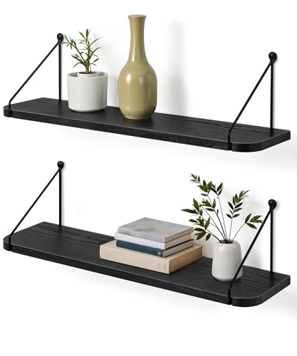 Afuly Estantería de Pared de Madera Negra