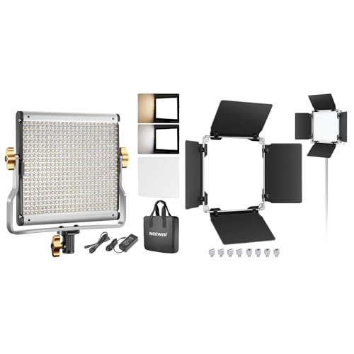 Image of Neewer Dimmable Bi Color LED U Bracket Professional Video Light & Barn Door Set for Studio, YouTube Outdoor Video Photography Lighting Kit, Durable Metal Frame, 480 LED Beads, 3200-5600K, CRI 96+
