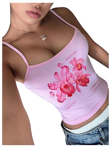 SweatyRocks Girl's Floral Print Cami Top Spaghetti Strap Crop Tops Slim Fit Summer Camisole