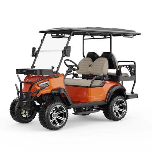 ATS POWER 4-Seater Electric Shuttle Golf Cart 48V 5KW IP67 Waterproof - 25MPH Top Speed 50-60km Range with LED Lights, Disc Brakes & 5-Hour Quick Charging (Orange)