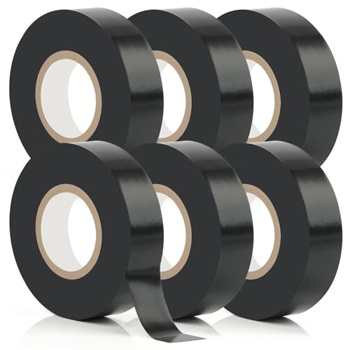 Okxiri 6 Pack Black Electrical Tape, 66 Ft Waterproof Electric Tape Black High Temperature for Repairs, Crafts, Power, Adhesive/Dustproof/Insulating Electrical Tape for Home Outdoor