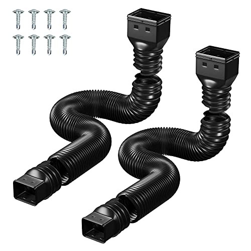 Butizone Gutter Downspout Extensions, 2 Pack Downspout Extender, Flexible Rain Gutter Downspout Extension, Drain Downspout Extender Connector, Extendable From 21" To 60", Black #TOP21