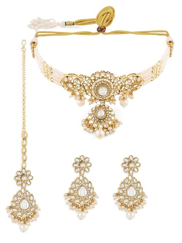 ZAVERI PEARLS Gold Tone Dazzling Kundan Multistrand Pearls Choker...