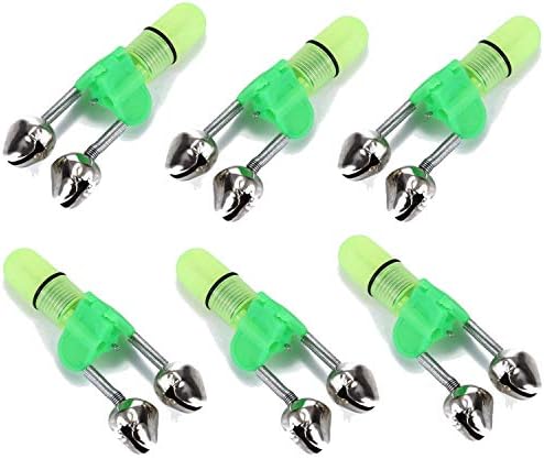 Helonge Fishing Bell and Night Light Kit, 20 Pcs Fish Bite Bait Alarm Bell with LED Light for Night Fishing (Green)