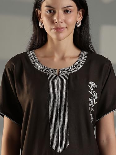 Image of 9shines Label Stylish Alpine Nighty Maxi for Women | Full Length Trendy Nightgown | Premium Nightdress | Nightwear | Heavy Embroidery Nighty with Pockets(2891)