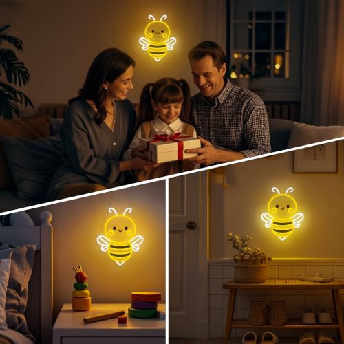 Bee Neon Sign Wall Art, Honey Bee Decor for Bedroom Living Room Office Patio Garden Stores, USB-Powered Energy-Saving Light with Hanging Kit, Gifts for Kids,Women,Beekeeper by OkiyiD - Used condition - Image 7