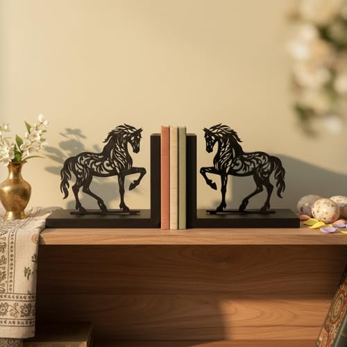 eCraftIndia Wooden Book End with Horse Statue for Good Luck Showpiece for Home Decor Office Table | Gift for Housewarming Birthday