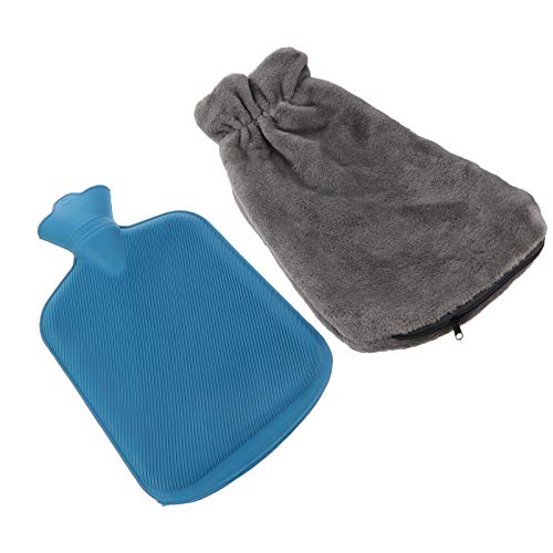 STOBOK Bolsa de Silicone para Água Quente Bolsa Portátil Reutilizável Com Capa de Pelúcia Azul