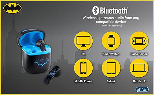 Ekids Batman Bluetooth Earbuds With Microphone, Kids Wireless Earbuds With Charging Case For Ear Buds, For Fans Of Batman Gifts And Merchandise #TOP4
