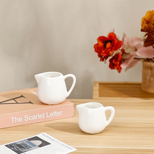 Koythin 2-Piece Ceramic Small Coffee Creamers, Tiny Creamer Pitcher for Milk Sauces Chocolate Jam, Adorable White Milk Pitchers for Parties Afternoon Tea, Mini Salad Dressing Container (2.9 oz/85 ml) - Thumbnail 3