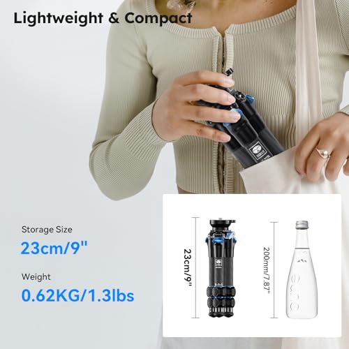 SIRUI ビデオ三脚【レベリングベース付き&超小型&超軽量】 カーボンファイバー ±15°スムーズ回転でき 超低角度撮影 デジタル一眼レフカメラ/ビデオカメラ用/卓上/トラベル三脚 最大負荷15kg、最全高362mm 適格請求書発行可 ６年間メーカ保証-AM223L