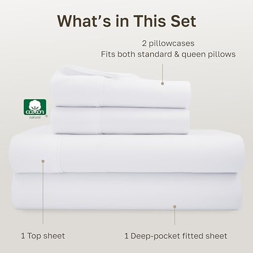 California Design Den Soft 100% Cotton Sateen Queen Bed Sheets Set, White - 3