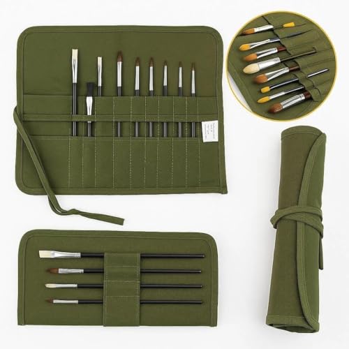 Image of Premium Canvas Paint Brush Holder Organizer Roll Up Case, 24 Slots Portable Artist Storage Bag for Acrylic, Oil, Watercolor Brushes, Pencils, Pens & Art Supplies