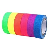 6 Stück Fluoreszierendes Klebeband, 15mm x 5m Neon Gaffa Tape Wasserfest Schreibbar 6 Farben UV Neon Tape Fluoreszierendes Gewebeband für Partys Basteln Handwerk Kunst Dekorationen Halloween