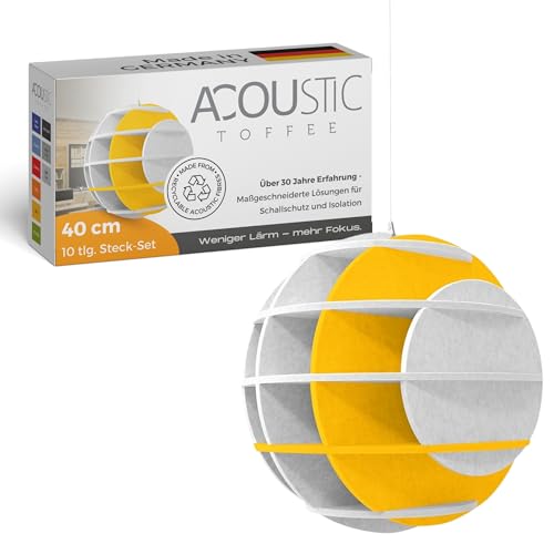 platino24 SATELLITE 3D-Akustik-Objekt Kugel für optimale Raumakustik I Schallabsorber für Decke in innovativem Design I Durchmesser: 40 cm I Recyclebares Absorber-Element