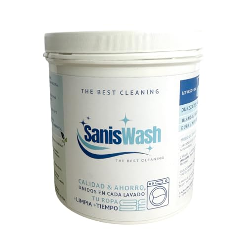 SanisWash, Detergente en Polvo con Oxígeno Activo, Detergente para Lavadora, Eficaz Incluso a 20º, Elimina el Olor en la Ropa Deportiva, Ropa Limpia y Fresca, 33 Lavados, 1Kg