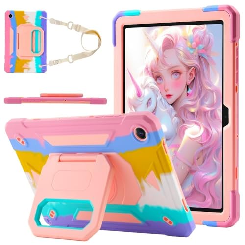 Coque Samsung Galaxy Tab A9 Plus silicone antichoc arc-en-ciel avec support et bandoulière