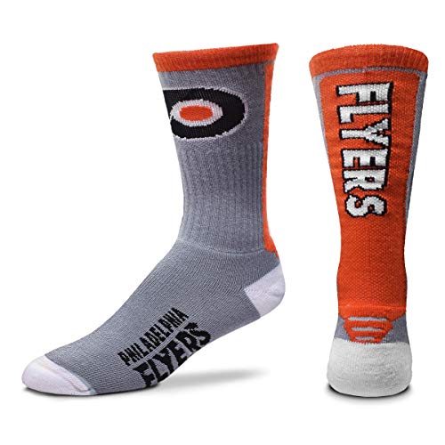 For Bare Feet NHL Mens Cool Gray Jump Key Crew Socks (Philadelphia Flyers, Large)