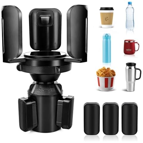 Pecihiko Cup Holder Expander, Expandable Cup Holder and Adjustable Base for Car, Cupholder Adapter Compatible for Yeti, Hydro Flasks, Stanley, Owala or Less Than 5.5" Big Bottles, Mugs, Drinks, Foods Cover