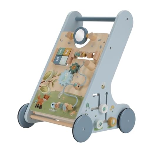 Little Dutch Loopwagen schuifwagen met activity speelbord hout baby peuter blauw vos - Forest Friends