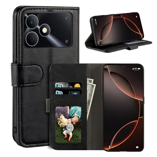 UOGNADGD ���U�[�t���b�v�J�o�[ OPPO Realme Note 80 4G �Ƃ̌݊������� �J�[�h�X���b�g�t���E�H���b�g�P�[�X�A�}�O�l�b�g�N���[�W���[�A�L�b�N�X�^���h�ARFID�ϏՌ��t�H���I (�u���b�N)