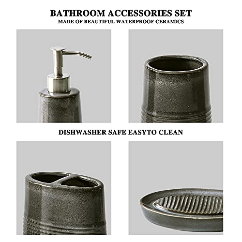 Tenforie Bathroom Accessories Set, 4pcs Ceramic Bath Accessory Completes with Soap Dispenser, Toothbrush Holder, Tumbler, Soap Dish, Ideas Home Gift for Ware Home Decor Bath