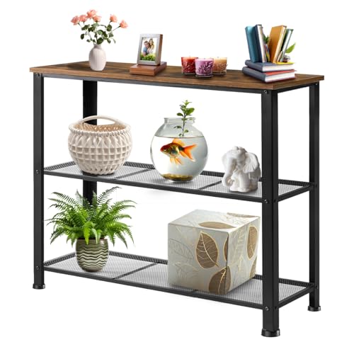 Catálogo de Mesas Top 10. 41 Raganet, Mesa de Consola Industrial con 3 Estantes, Mesa Auxiliar para Sala, Pasillo o Recibidor, Estructura de Acero y Superficie de Madera