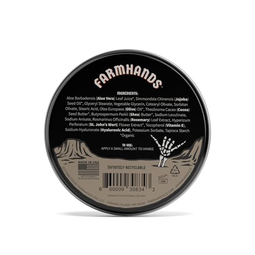 Farmhands Natural & Non-Greasy Hand Cream for Dry, Cracked Hands - No Added Fragrance, Fast-Absorbing with Clean & Organic Ingredients - Repairing Skincare - Aloe - 2oz Tin