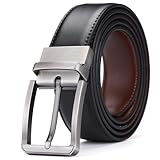 Cinturón Reversible de Cuero para Hombre, Cinturón de Doble Cara para Vestir y Casual, Ajustable para Cinturas de...