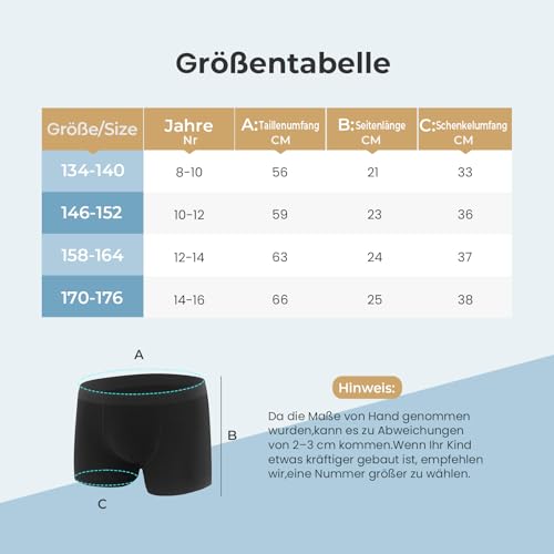 L&K-II 10er Pack Boxershorts Jungen Baumwolle Kinder Unterhosen Jungen Unterwäsche Atmungsaktiv Bequem Für Teenager & Kinder Unterhosen Jungs 170 bis 176 Schwarz