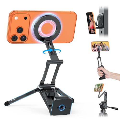 OMOTON TP02 Pro Trípode 360° Giratorio para MagSafe, con Tornillo de 1/4 y Placa Arca Swiss, imán Trasero, Kit Esencial para Creadores de Contenido y Gimnasio. Palo Selfie para iPhone 12-17 Series