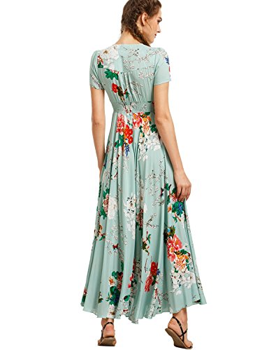 Milumia Women Button Up Floral Print Party Split Flowy Maxi Dress Light Green X-Small #TOP2