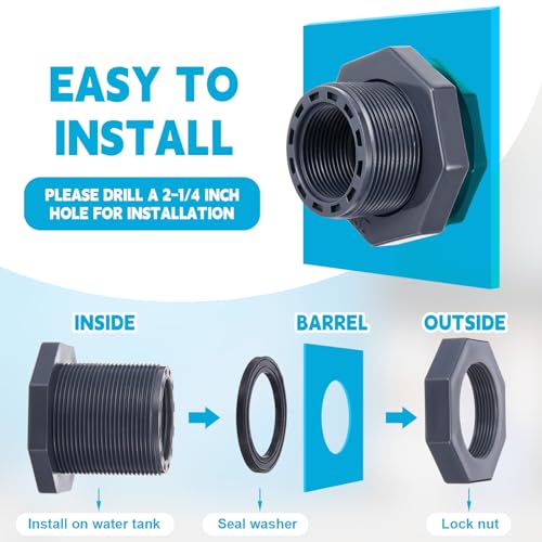 Image of 2 Pcs 1-1 /4 Inch Bulkhead Fitting PVC Npt Tank Connector