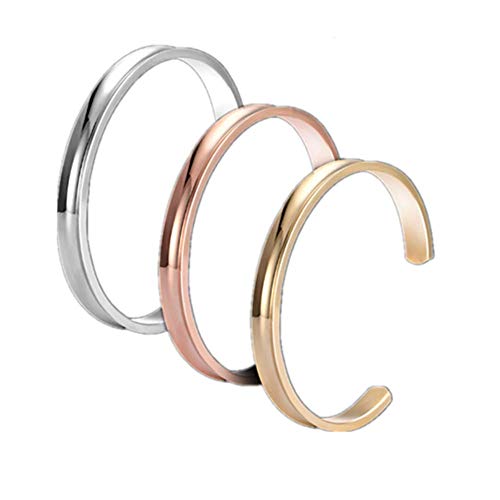 Preisvergleich Produktbild HOMEYU® Edelstahlarmband mit Rillen Manschette Armreif für Damenmode Schmuck