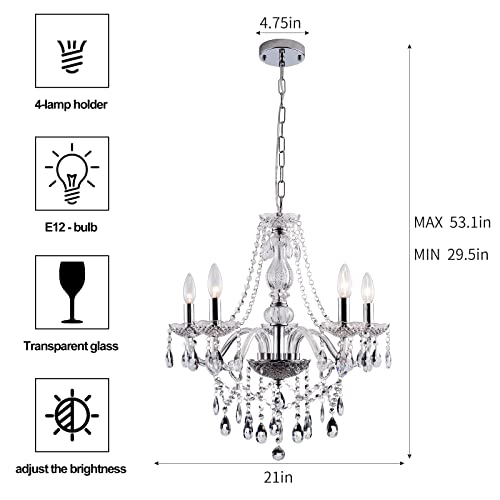 Himmlig Chandelier 4-Light Crystal Hardwire Flush Mount Beaded Chandelier With Clear Glass Stem And K9 Mini Crystals Beads Candle Pendant Lighting For Kitchen Island Foyer Bedroom Bothroom #TOP4