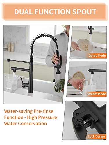 Image of Matte Black Kitchen Faucet with Sprayer,AIMADI Commercial Single Handle | One Hole Pull Down Sprayer Kitchen Faucets