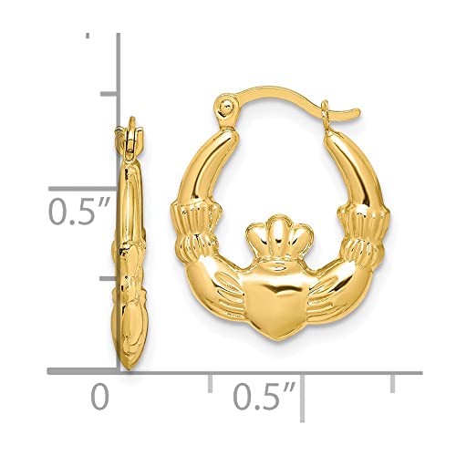 Diamond2Deal 10K Yellow Gold Two Hands Holding Heart Claddagh Hollow Hoop Earrings (L-18 mm W-16 mm)3