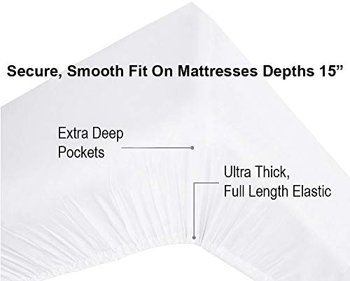 Zecott 100% Cotton Sheet Set King-Bright White Sheet Sets King Size-300 Thread Count Sheets King-Long Staple Cotton King Sheets-Sateen Sheets King Size-Silky Soft Sheets-Deep Pocket King Fitted Sheet #TOP2