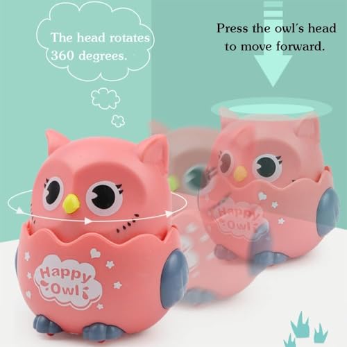 Image of Crackles Press & Go Owl Toy for Babies & Toddlers - Cute Cartoon Push and Go Animal Car - Friction Powered Mini Toy - Multicolor - Pack of 2