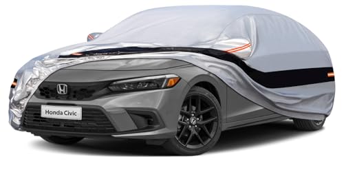Image of Holhtly Car Cover Custom Fit for Honda Civic, Car Covers for Automobiles All Weather Waterproof Sun Snow Rain Wind Dust Protection, Outdoor Car Cover Gray & Black
