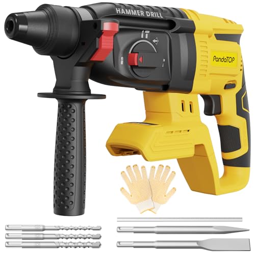SDS Plus Cordless Rotary Hammer Drill for De-walt 20v Max Battery, Hammer Drill 20v Brushless for Concrete/Masonry/Wood/Metal, Rotomartillo, 4 Functions, 5 Drills with Gloves (Battery Not Included)