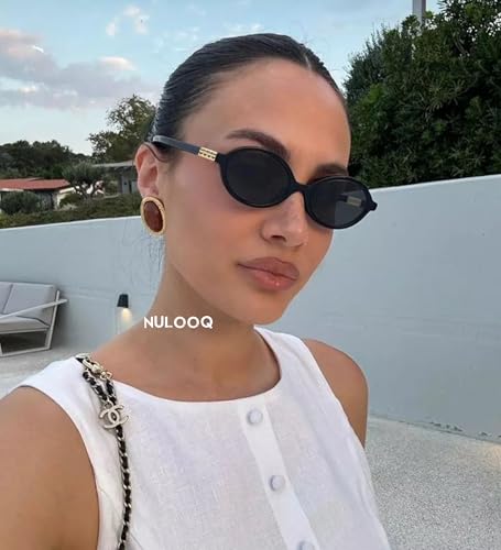 NULOOQ Retro Oval Sunglasses for Women 90s Trendy Vintage Small Round Sunnies Shades2